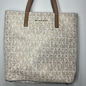 Michael Kors Cream and Gold Cutout Tote